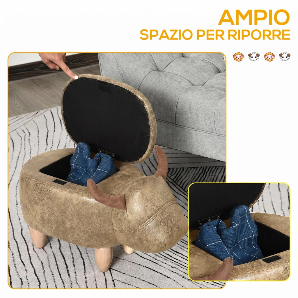 Pouf Contenitore Moderno ¨C zephmum ¨C Marrone, Legno, Imbottito, 62x35x36 cm