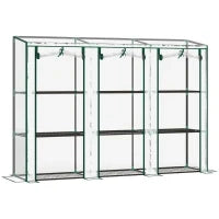 Serra da Giardino con Ripiani a 3 Livelli, Serra da Balcone, 3 Porte Avvolgibili con Zip, 215 x 46 x 151 cm, Verde