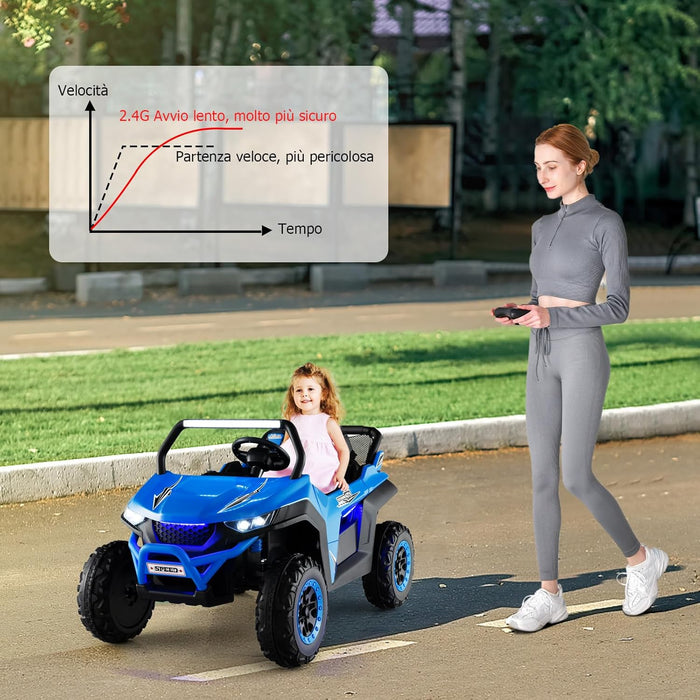 12V Auto Elettrico per Bambini, Macchina Fuoristrada a 2 Posti, Macchina Elettrica con Luci Suoni, Regalo per Bambini 3-8 Anni, 118x74x71 cm (Blu)