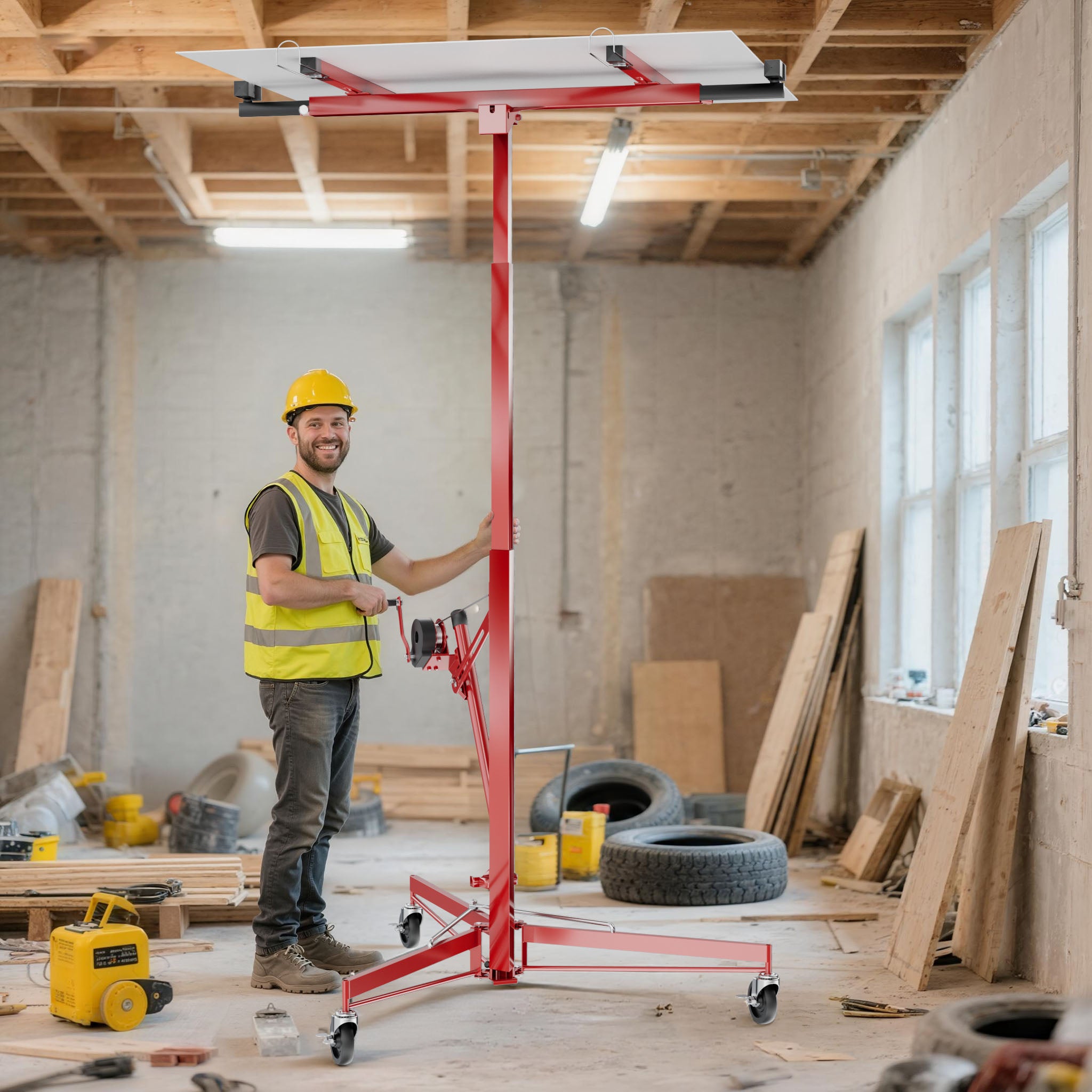Sollevatore pannelli cartongesso con prolunga, max 68kg, Carrello Alzapannelli Alzalastre