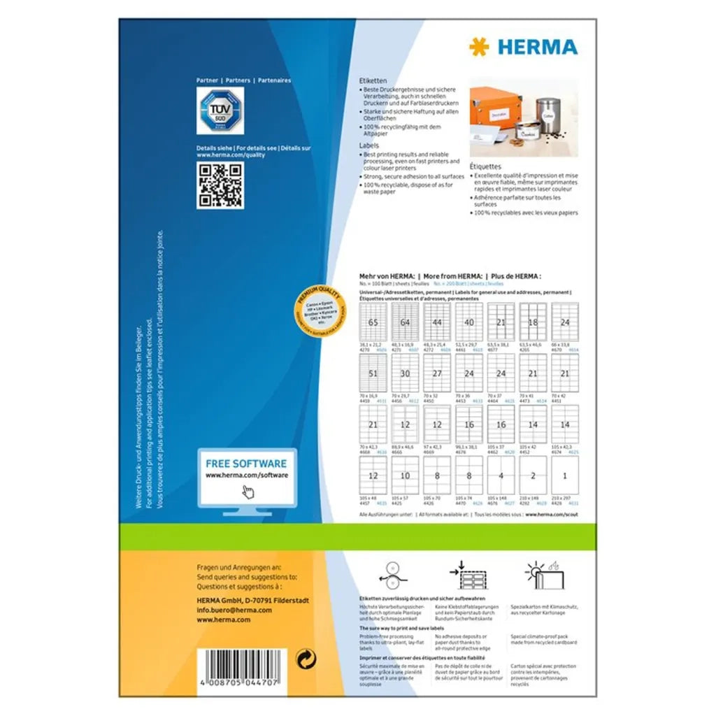 HERMA Etichette Permanenti PREMIUM A4 105x74 mm 100 Fogli 443774