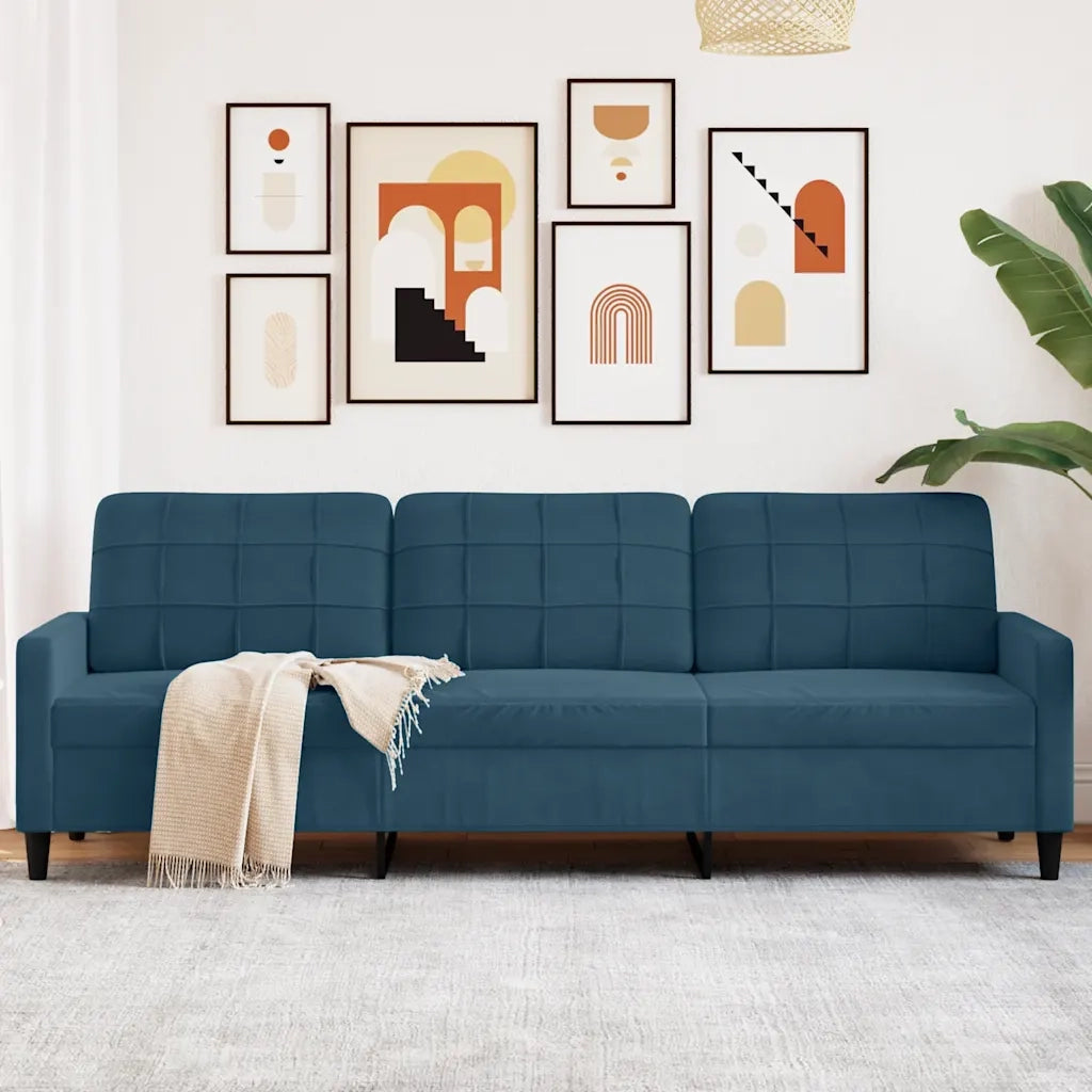 Divano a 3 Posti Blu 210 cm in Velluto