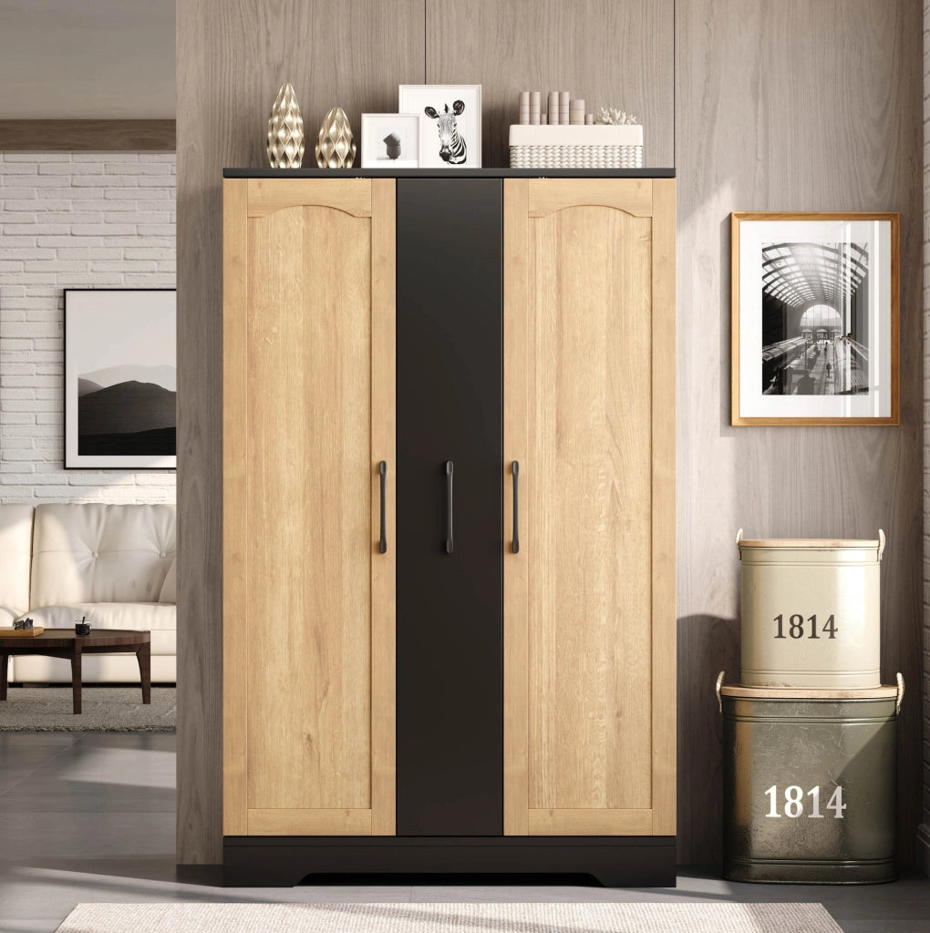 Credenza da cucina con portaspezie e cassetto estraibile a 4 livelli; MDF nero; 120 x 78 x 35 cm