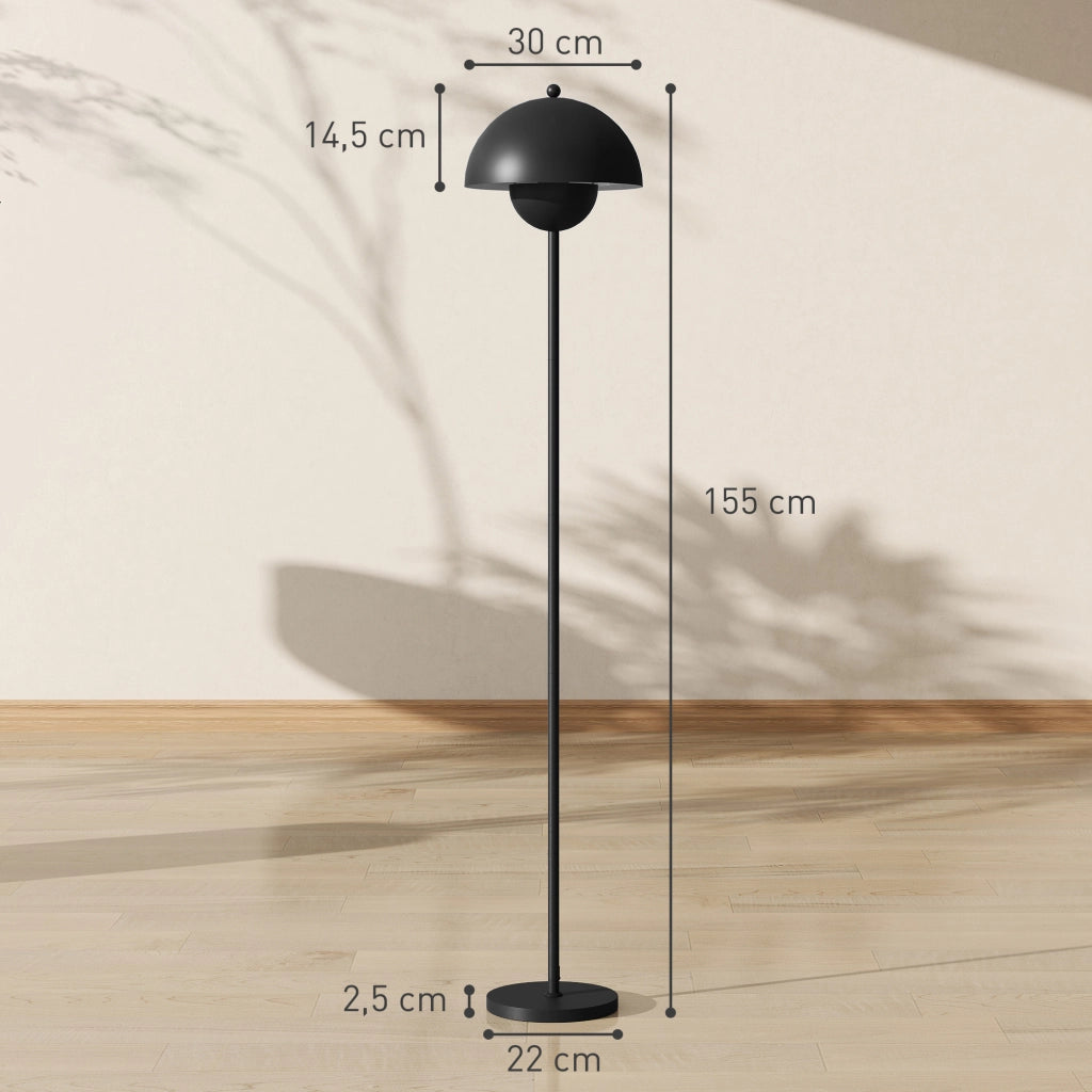 Lampada da terra per soggiorno moderna con paralume a ciotola interruttore a pedale attacco E27 senza lampadina ?30x155 cm nero ¨C zephmum ¨C nero