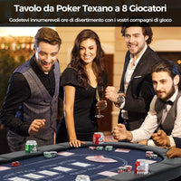 Tavolo da Poker Pieghevole 182 cm per 8 Giocatori, Tavolo da Gioco Ovalo con Supporti per Bicchieri, Rivestimenti Imbottiti, per Blackjack, Texas Hold’em, Giochi da Casinò (Blu)