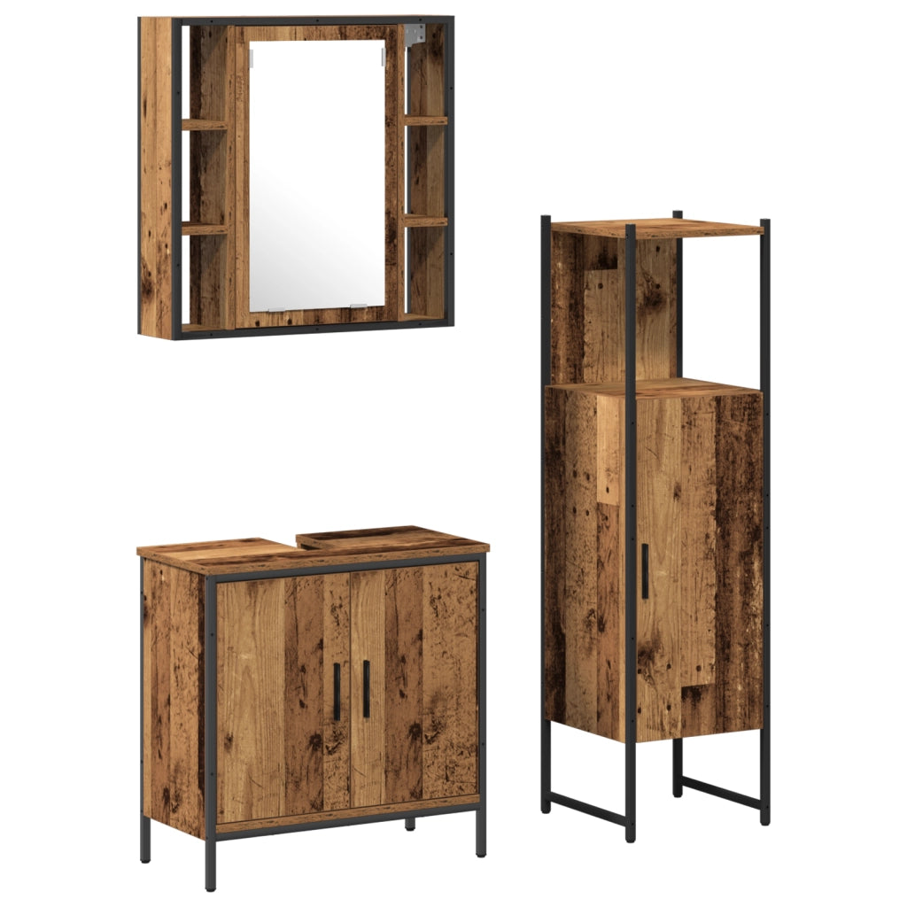 Set di Mobili per Bagno a 3 Pezzi in Legno Vecchio Ingegnerizzato