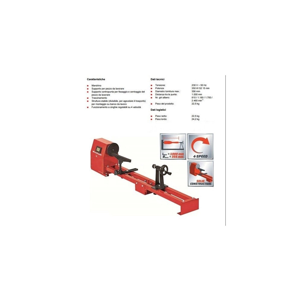Trade Shop - Tornio Per Legno Einhell Tc-ww 1000 Motore 350 W N.4 Velocita' -