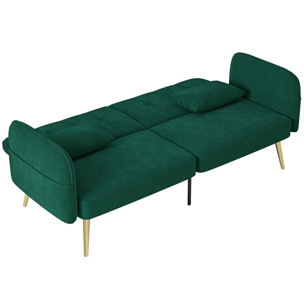 Divano letto 2 posti in tessuto velluto con schienale regolabile ¨C zephmum ¨C verde scuro