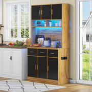 Credenza 100x40x180 cm con LED e controllo APP; prese USB; ripiani regolabili; naturale e nero