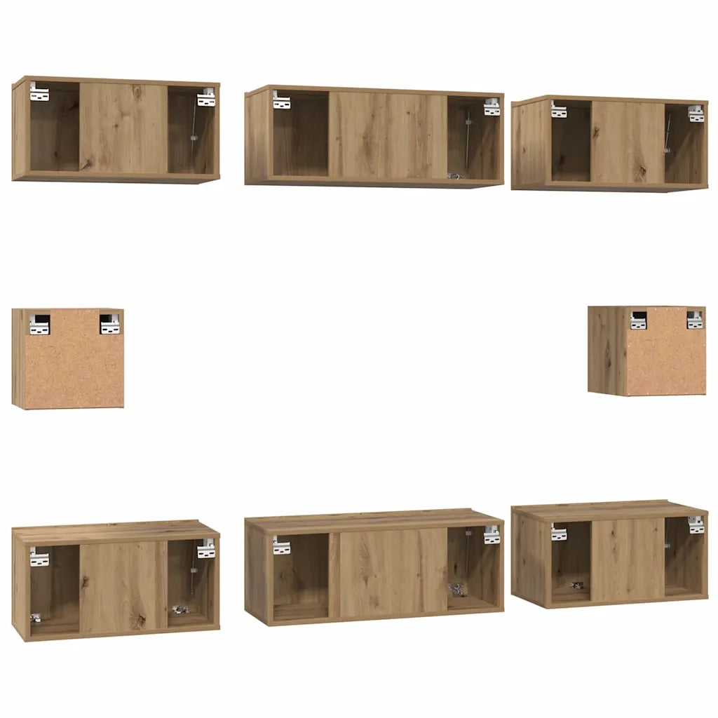 Set mobile TV 8 pz-Credenza per TV Rovere artigianale Legno multistrato 272185