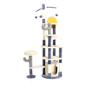 Fudajo Albero tiragraffi per gatti grigio scuro 172 cm con casetta amaca e palline