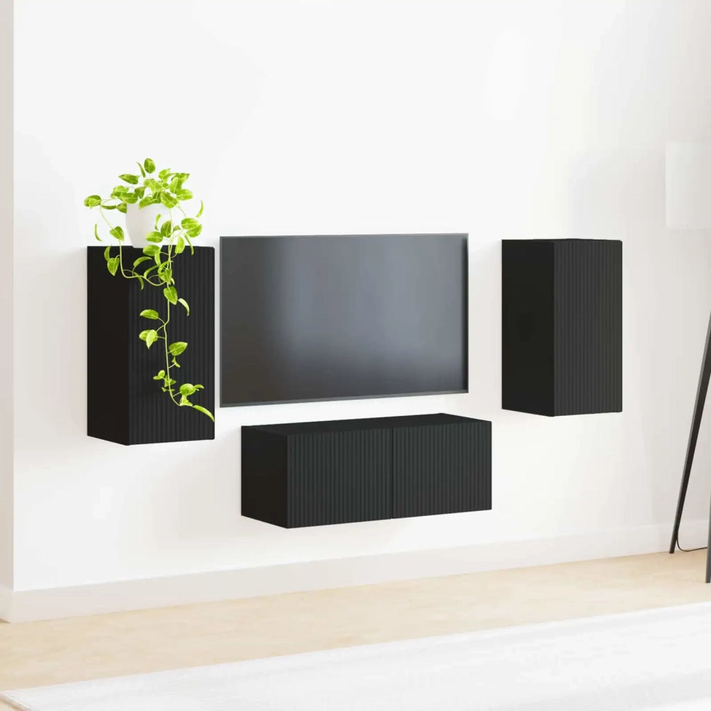 Set mobile TV Montaggio a parete 6 pcs Nero Legno multistrato 3409061