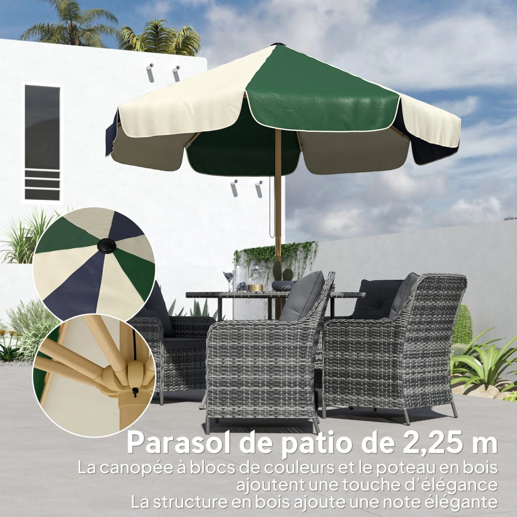 Ombrellone da Giardino Retr¨° ¨C zephmum ¨C Effetto Legno con Frange, Inclinabile, ? 226 cm, Crema e Verde