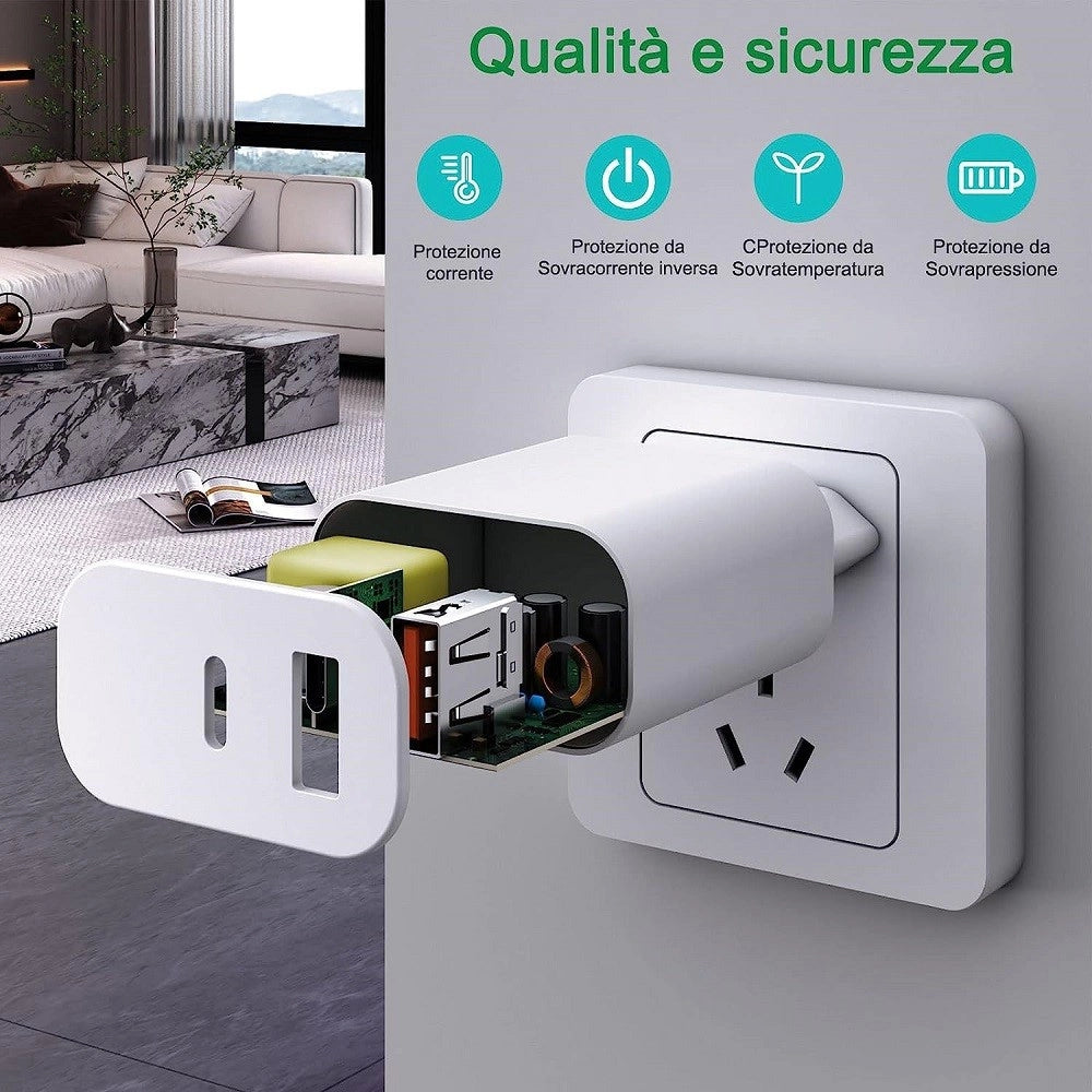 Trade Shop - Caricatore 20w Usb A Usb C Pd 3.0 Per Iphone Xiaomi Huawei Samsung Caricabatteria -