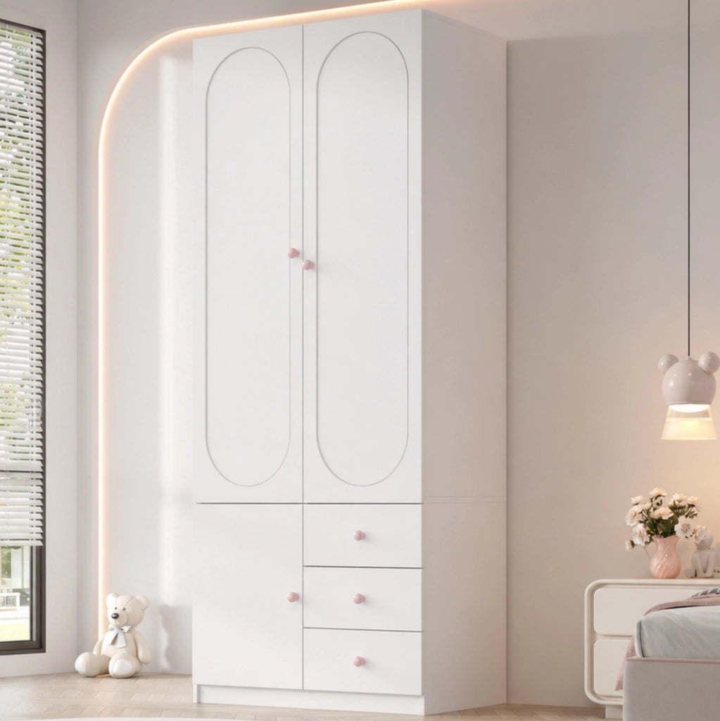 ARMADIO 2 Ante con 3 Cassetti 80x50x200 cm Bianco MDF