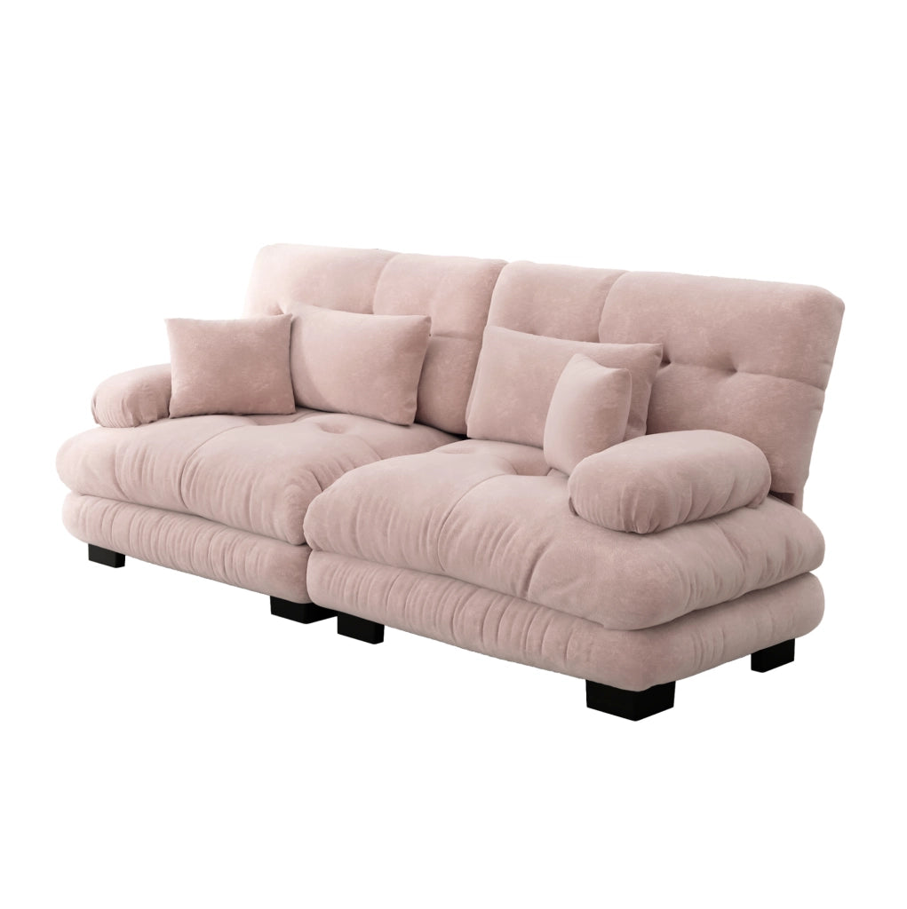 Divano angolare 220x77x81 cm con seduta cloud; cuscini lombari; chenille; rosa