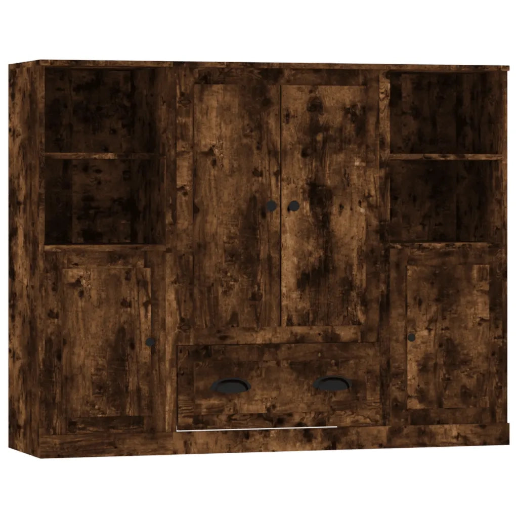 Credenze 3 pz | Madia | Buffet da pranzo | Armadio da pranzo Rovere Fumo in Legno Multistrato