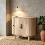 Buffet in MDF con effetto quercia e ripiani regolabili, 90x40x76 cm, colore nero