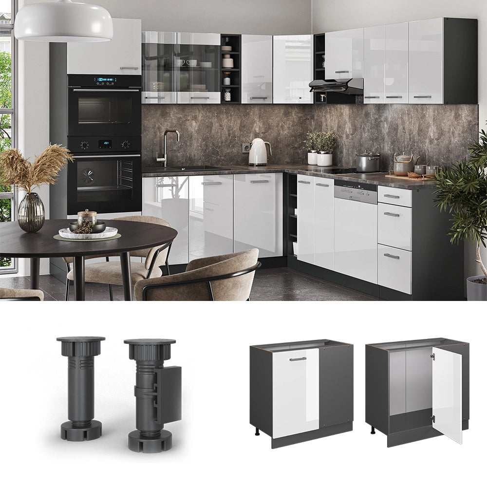 Mobile ad angolo cucina R-Line Bianco lucido/Antracite 86 cm, PL Rovere Vicco