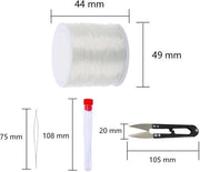 Set di Elastici in Nilon - 2 pezzi - Filo trasparente 0,5 mm - Lunghezza 100 m - Incluso ago e forbici - Buona elasticità - Materiale per gioielli