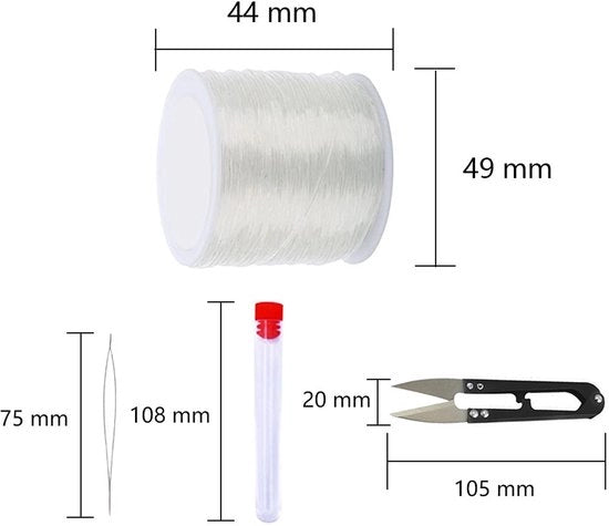Set di Elastici in Nilon - 2 pezzi - Filo trasparente 0,5 mm - Lunghezza 100 m - Incluso ago e forbici - Buona elasticità - Materiale per gioielli