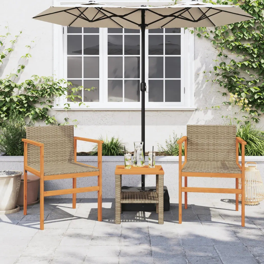 Sedie da Giardino 2 pz | Sedie da Esterno Beige in Polyrattan e Legno Massello