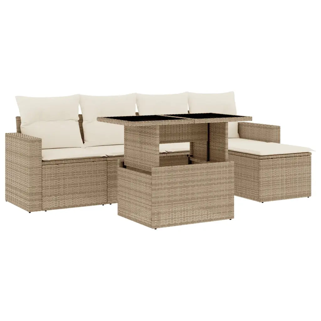 Set Divano da Giardino 6 pz con Cuscini Beige in Polyrattan