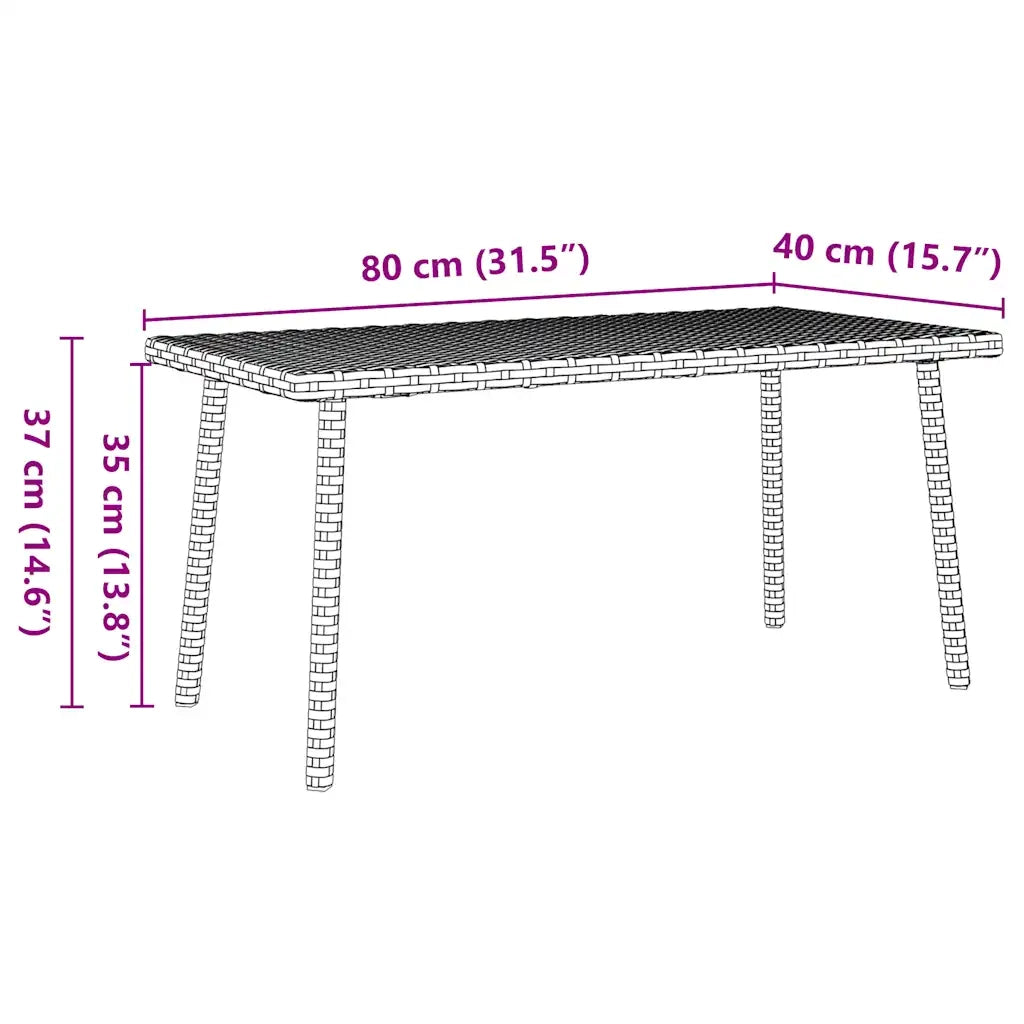 Tavolino Giardino | Tavolino da esterno Rettangolare Marrone 80x40x37 cm Polyrattan