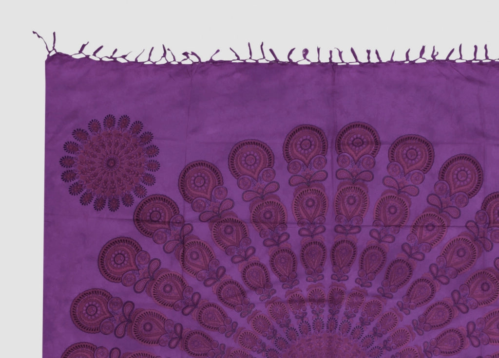 Telo Mare Spiaggia Grande Antisabbia Parasole Modello Batik Pavone - Pavone - Viola