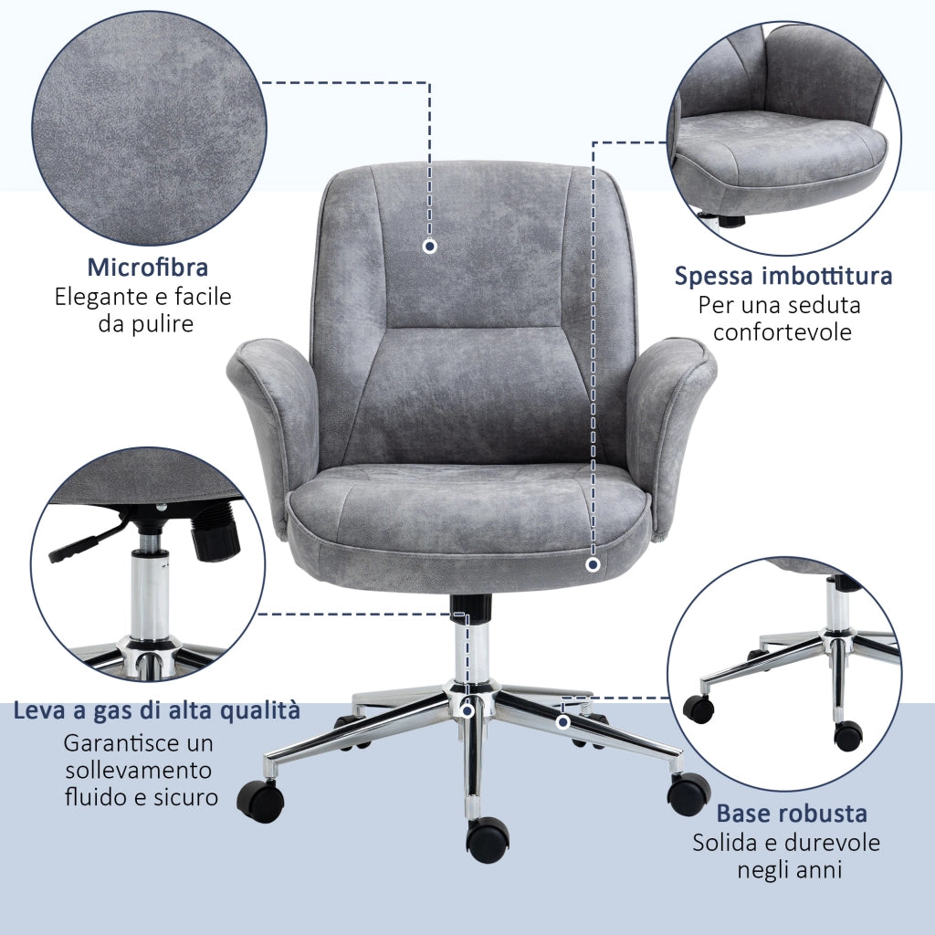 EasyComfort Sedia da Ufficio Ergonomica Altezza Regolabile e Dondolo, Rivestimento in Microfibra, 67x69x92-102cm, Grigio Chiaro