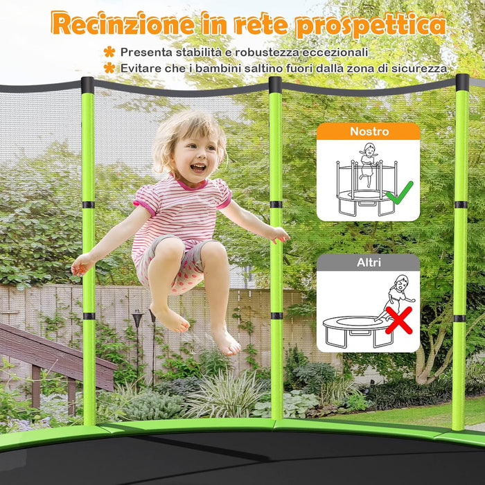 Trampolino Elastico Bambino in Acciaio, Tappeto Elastico Bambini da Esterno e da Interno, con Rete e Cusicnetti Antiscivolo（Verde)