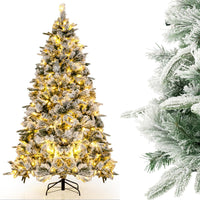 Albero di Natale Innevato136/186 cm, Albero di Natale con 150/250 Luci LED Bianco Caldo, 384/752 Punte di Ramo Miste e Aghi di Pino per Casa e Ufficio (186 cm)