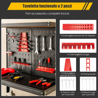 Banco da Lavoro, in Metallo e MDF, con 3 Ripiani, 13 Accessori da Appendere, 80,5 x 41x 155cm, per Garage, Casa, Officina e Magazzino
