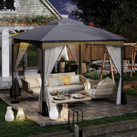 Gazebo da Giardino 3 x 3 m, Gazebo Impermeabile con Rete Mesh Staccabile e Terro Ventilato a Doppio Strato, Tenda Regolabile in Altezza per Feste, BBQ e Picnic (Grigio)