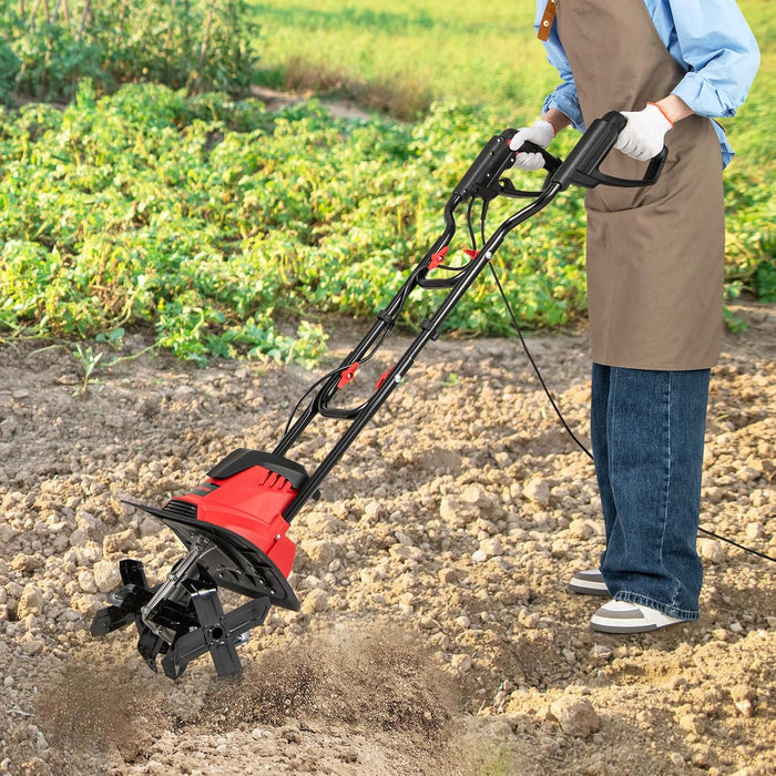 Motozappa Elettrica a Filo, Zappatrice da Giardino con Manico Ergonomico e Motore Forte, Motocoltivatore Pieghevole per Scavare Terreno del Prato (36,5 x 24 x 138 cm,Rosso)