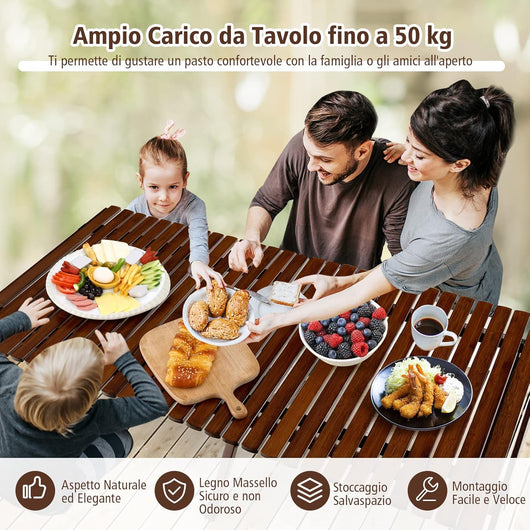 Tavolo da Campeggio Pieghevole di Bambù, Tavolo da Picnic Leggero con Borsa di Trasporto, Tavolo da Esterno per Campeggio, Trekking, Pesca e Barbecue, 122 x 60 x 43,5 cm (Marrone)