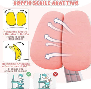Sedia da Studio per Bambini, Poltrona Ergonomica da Scrivania con Schienale Doppio Regolabile e Poggiapiedi, Sedia Regolabile in Altezza Senza Braccioli per Bambini 3+ Anni (Rosa)