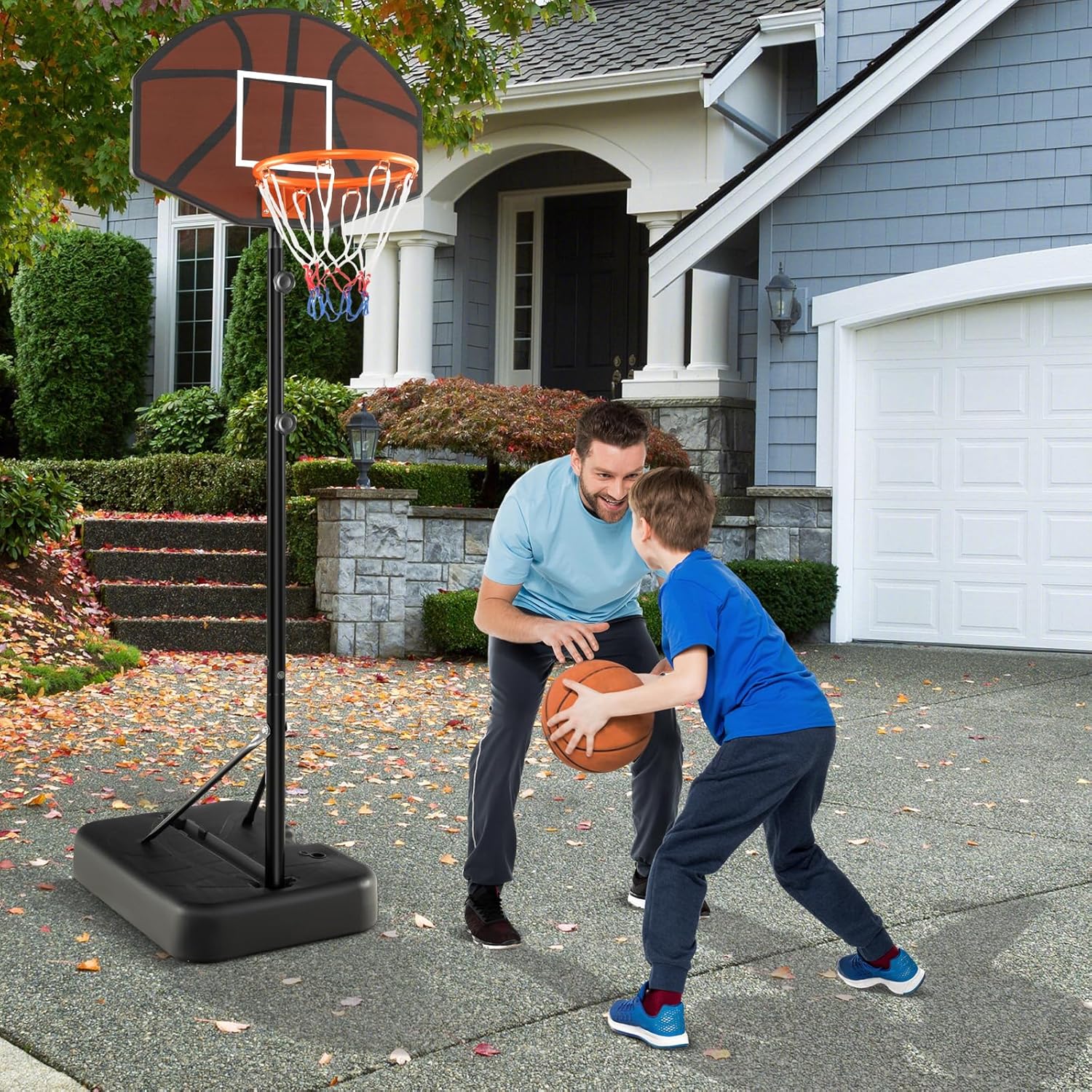 Canestro da Basket Portatile e Regolabile in Altezza da 172 a 200 CM, Canestro da Basket per Bambini da Esterno ed Interno con Tabellone Antiproiettile e Base Stabile Riempibile