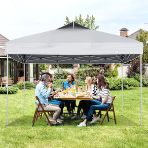 Gazebo Pop-up da 295 x 295 cm, Gazebo da Giardino Impermeabile con Blocco Centrale, Borsa da Trasporto Portatile, Corde Antivento, Picchetti, Tenda Regolabile in Altezza per Feste (Bianco)