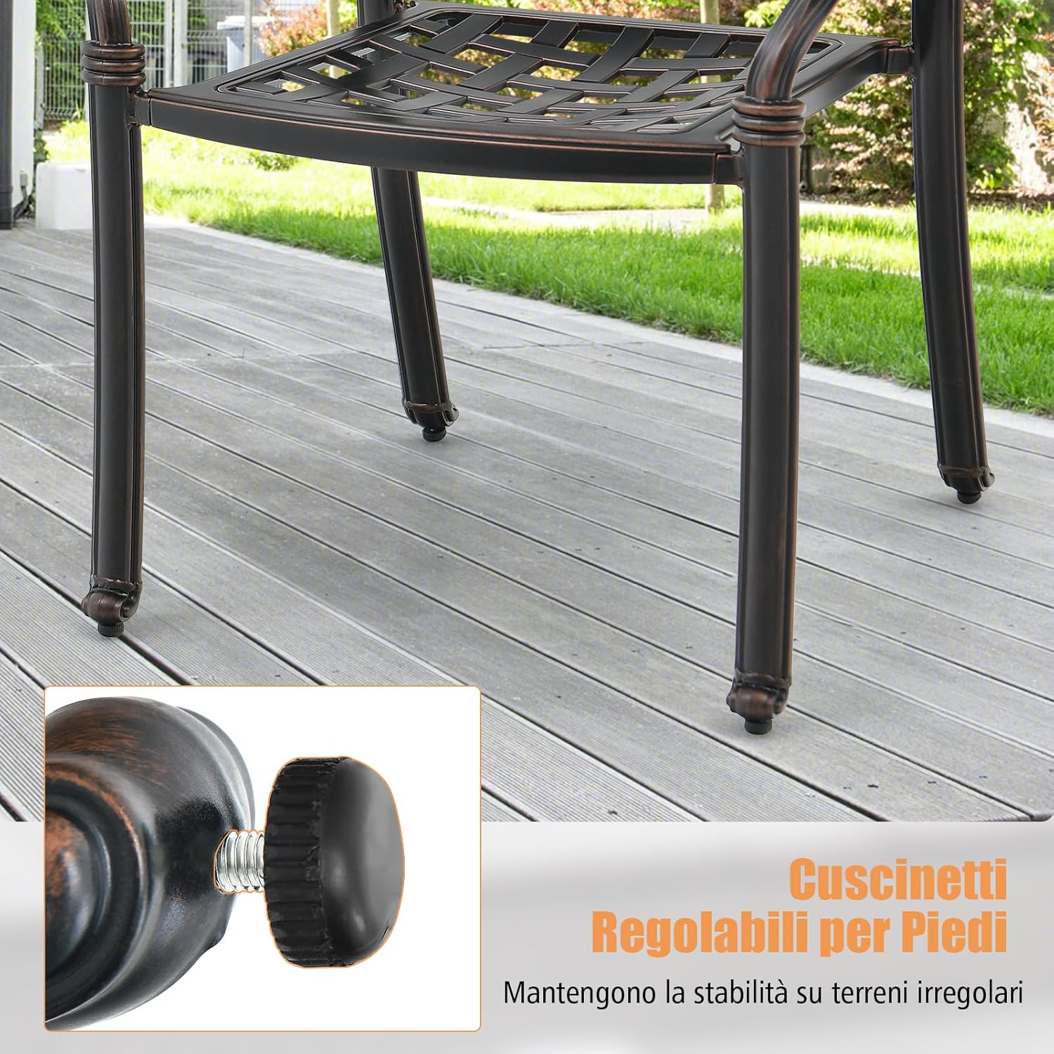 Set di 2 Sedie da Esterno in Alluminio Pressofuso, Sedie da Pranzo Impilabili con Braccioli, Sedie da Esterno in Alluminio Pressofuso per Balcone, Cortile, Giardino (Bronzo)