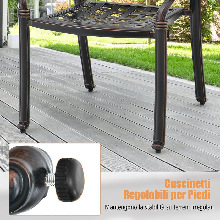 Set di 2 Sedie da Esterno in Alluminio Pressofuso, Sedie da Pranzo Impilabili con Braccioli, Sedie da Esterno in Alluminio Pressofuso per Balcone, Cortile, Giardino (Bronzo)