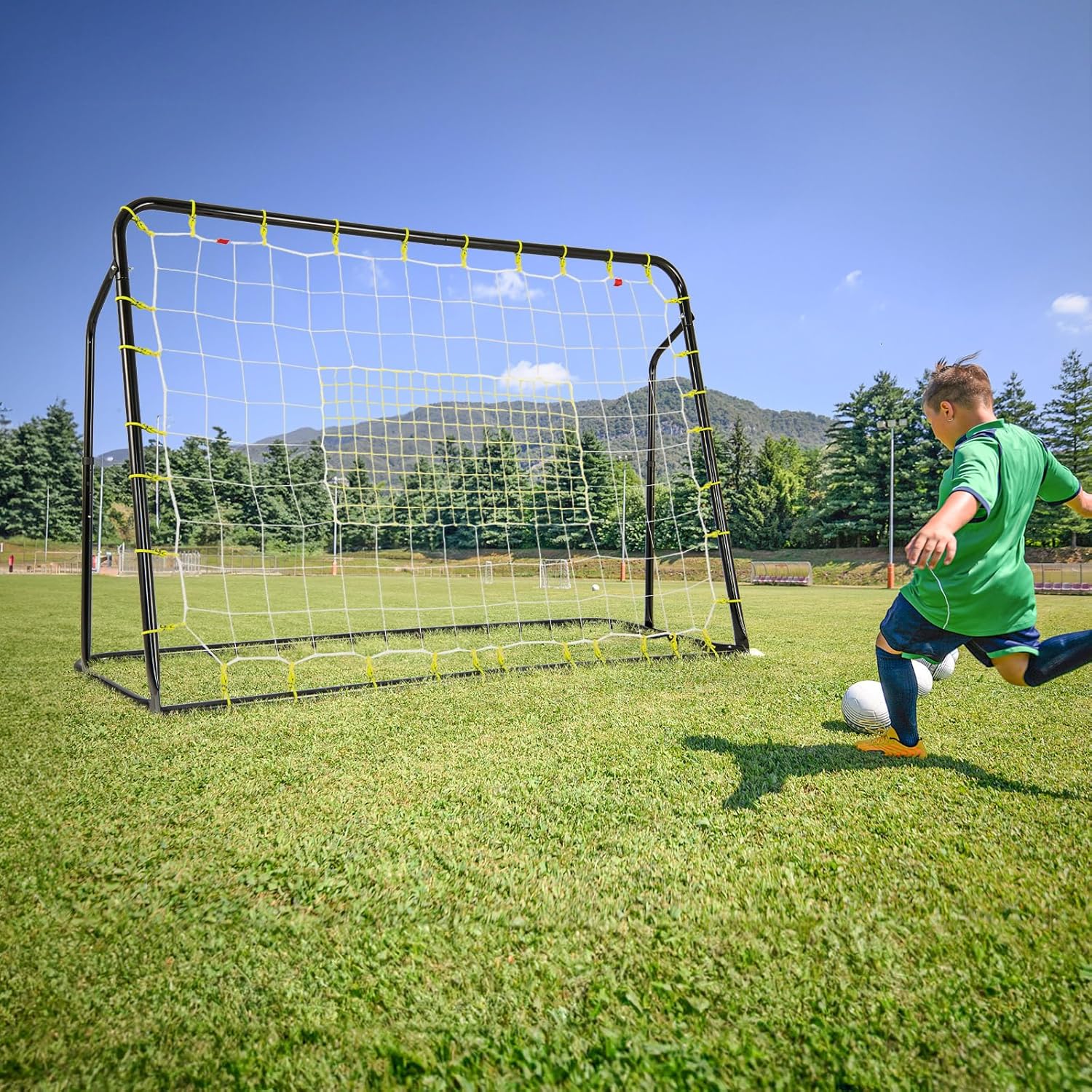 Set di Reti da Calcio 2-in-1 per Bambini: Ribalta e Porta da Calcio 187 x 122,5 cm, Set di Rete di Rimbalzo e Rete da Calcio Regolabile, Struttura in Metallo Robusto