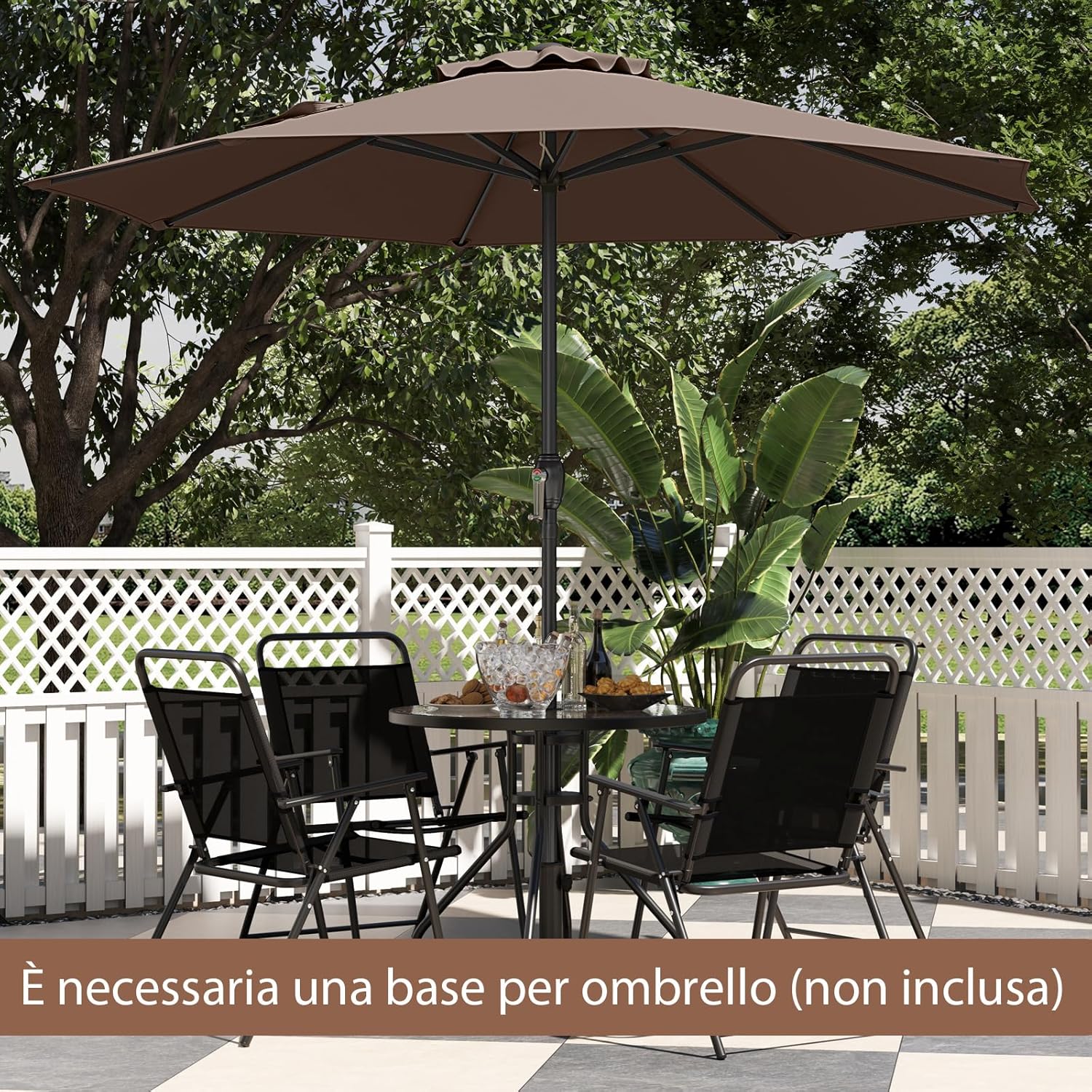 Ombrellone da Giardino da 260/360 cm, Ombrellone Parasole con Manovella, Ombrellone da Spiaggia con 8 Stecche, per Cortile Piscina Giardino (Caffè,260 cm)