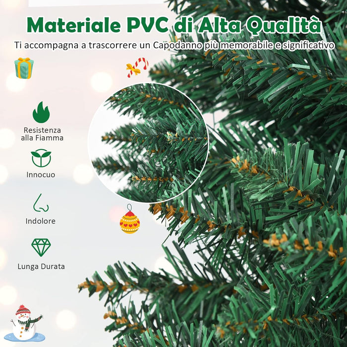 Albero di Natale 150/180/210/240 cm, Albero di Natale Slim con 220/400/700/1000 Rami Folti e Realistici e Base in Metallo, Albero di Natale Artificiale per Casa e Negozio, Verde (210 cm)