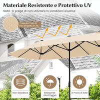 Ombrellone Doppio da Giardino 400 x 200 cm, Ombrellone Rettangolare con Base, Parasole Esterno con Manovella e 12 Stecche, per Giardino Piscina Patio