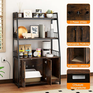 Mobile Lettiera per Gatti 80 x 40 x 132 cm, Credenza Soggiorno con Ripiani di Stoccaggio, Tiragraffi per Gatti, 2 Prese AC e Cuccia, Armadio Salvaspazio per Cuccia e Ingresso (Marrone)