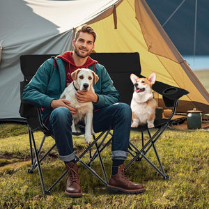Sedia da Campeggio Doppia, Poltrona Pieghevole per 2 Persone con Portabicchieri, Borsa per il Trasporto, Sedia da Giardino Portatile per Spiaggia, Picnic, Pesca, Portata 300 kg (Nero)