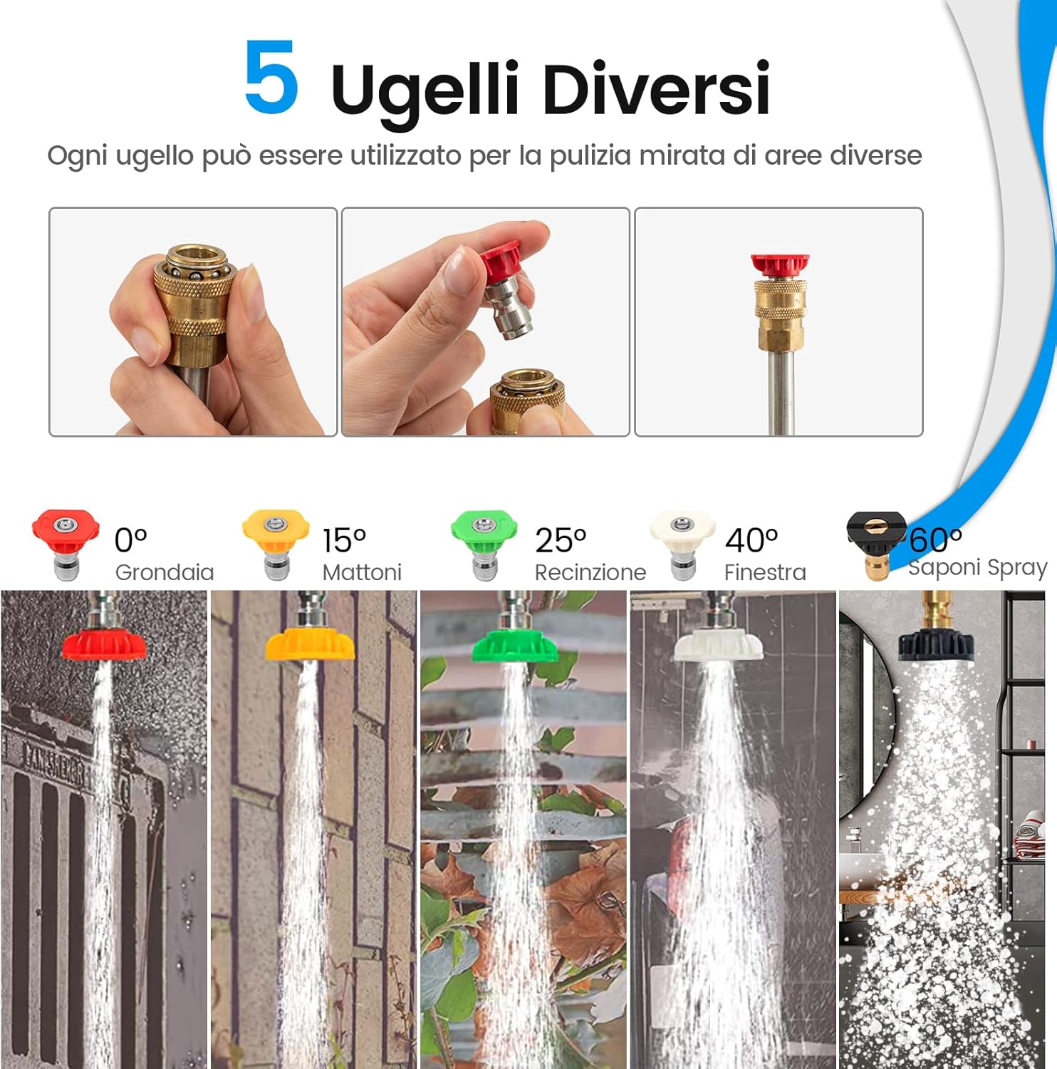 550 cm Kit di Prolunga per Idropulitrici, Lancia Telescopica per Idropulitrice con 5 Ugelli 2 Adattatori Accoppiatore Girevole e Imbracatura di Supporto, 4000PSI