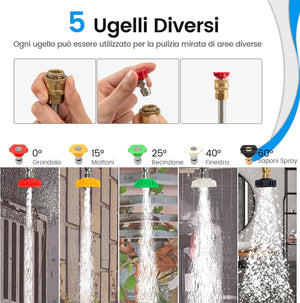 550 cm Kit di Prolunga per Idropulitrici, Lancia Telescopica per Idropulitrice con 5 Ugelli 2 Adattatori Accoppiatore Girevole e Imbracatura di Supporto, 4000PSI