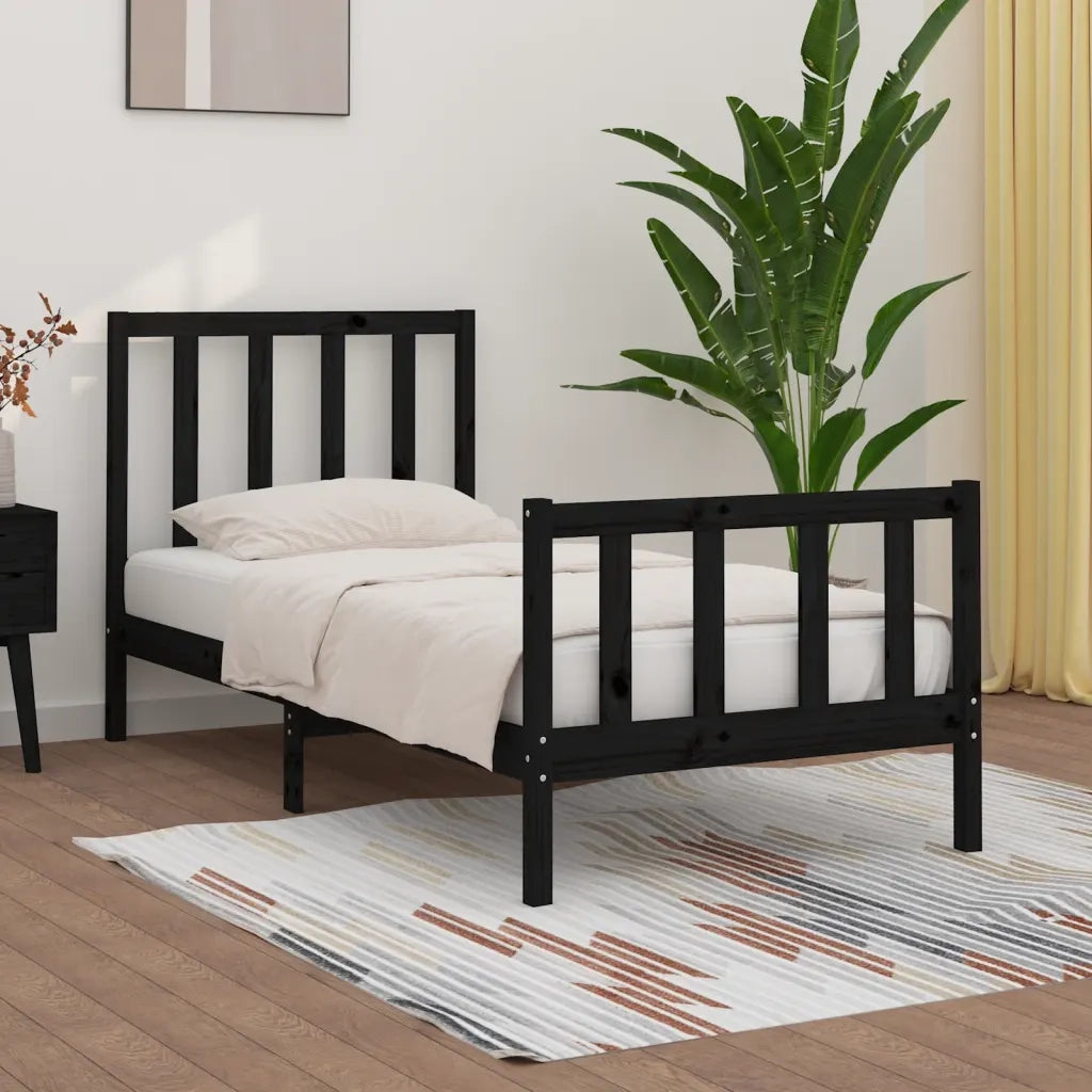 Letto singolo | Letto per adulti | Giroletto in Legno Massello Nero 75x190 cm Small Single